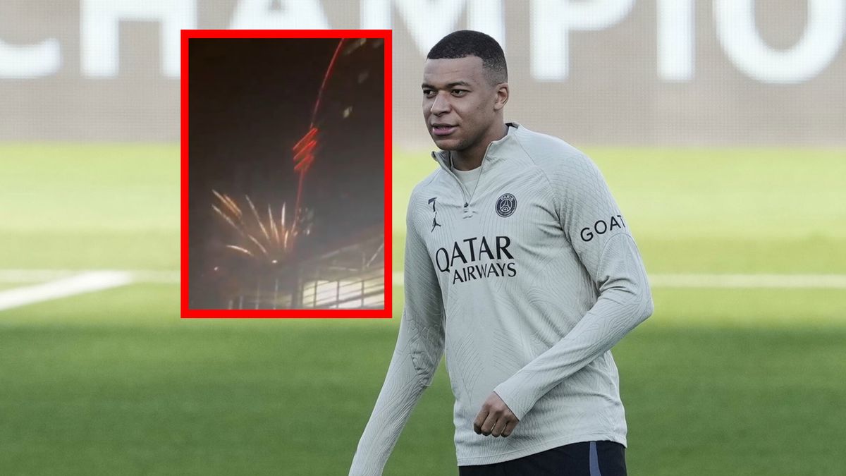 PAP/EPA / Alejandro Garcia, w prostokącie: El Chiringuito / Kylian Mbappe i petardy przed hotelem PSG