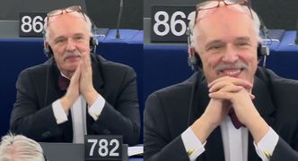 Tak Korwin-Mikke cieszył się kary w Parlamencie Europejskim. Uśmiechał się szeroko i klaskał (sobie?)…