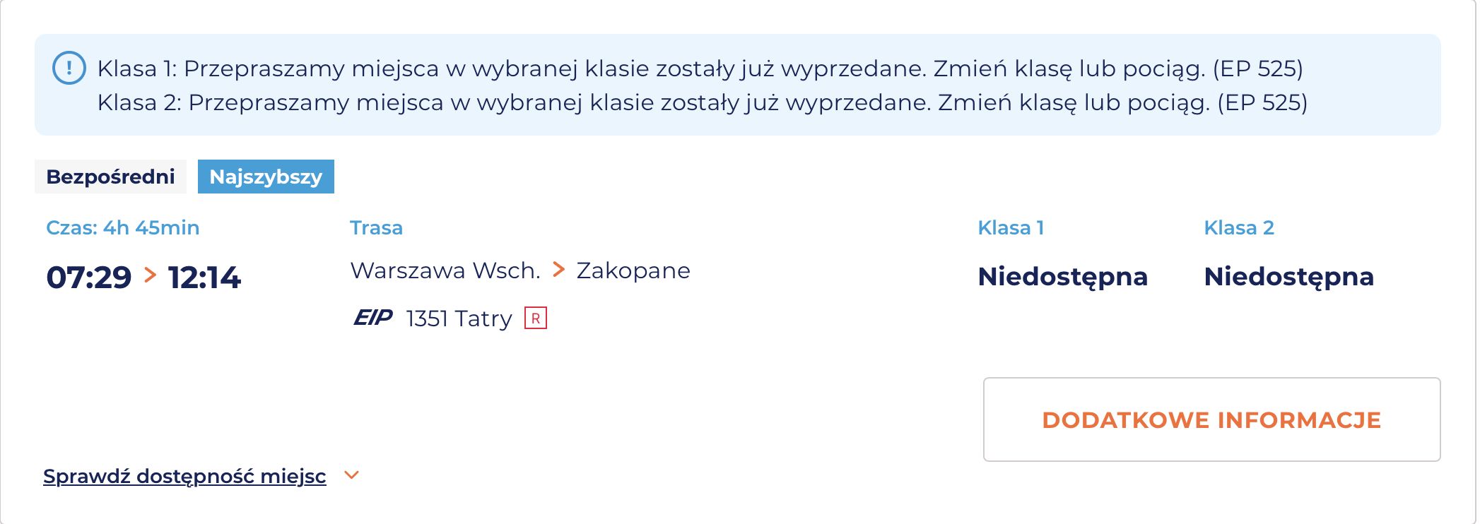 Bilety na Pendolino do Zakopanego wyprzedane