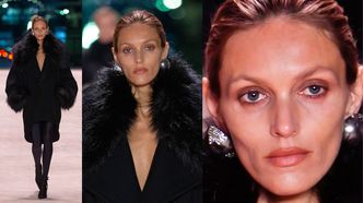 Anja Rubik maszeruje w SZTUCZNYM FUTERKU na pokazie Saint Laurent w Paryżu (ZDJĘCIA)