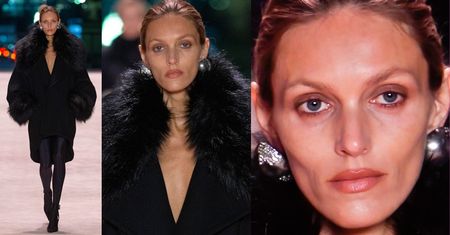 Anja Rubik maszeruje w SZTUCZNYM FUTERKU na pokazie Saint Laurent w Paryżu (ZDJĘCIA)
