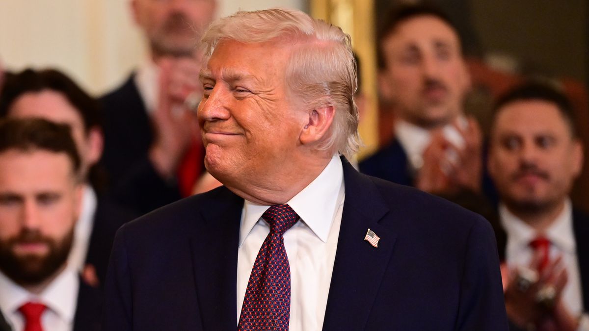WASHINGTON, DC - JANUARY 15: U.S. President Donald Trump attends a ceremony to honor the 2025 Stanley Cup Champion Florida Panthers in the East Room of the White House on January 15, 2026 in Washington, DC., United States. (Photo by Kyle Mazza/Anadolu via Getty Images)