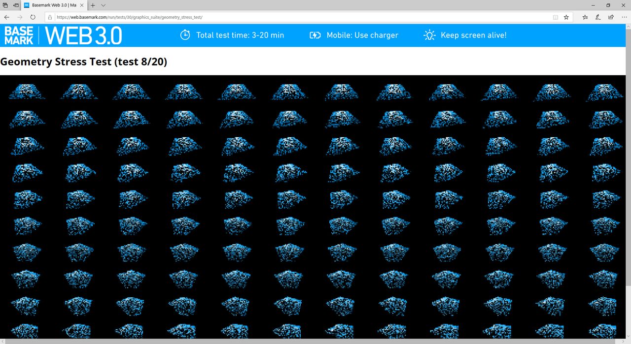 Microsoft Edge podczas testu Basemark Web 3.0.