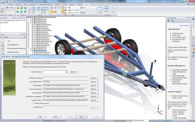 Najnowsza wersja Solid Edge pozwala również na migrację złożeń, części i rysunków z programu SolidWorks. [źródło: Siemens PLM Software]