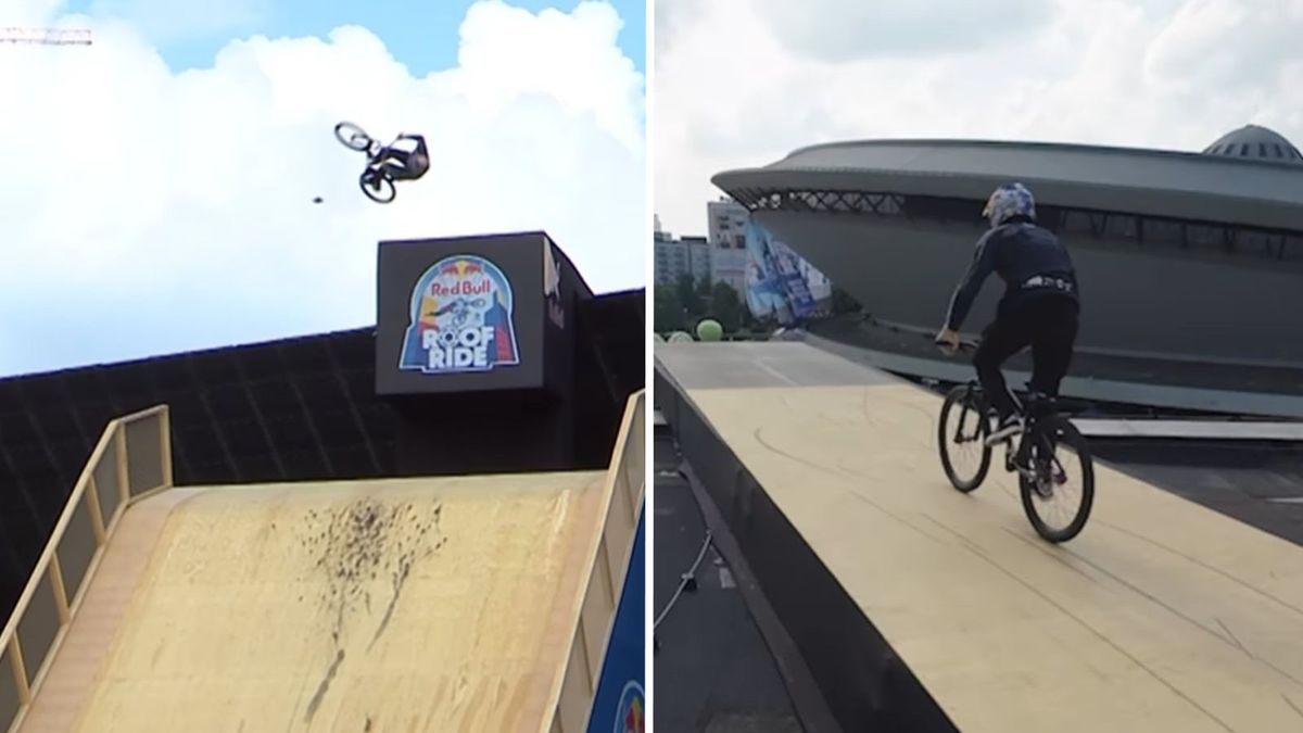 Instagram / redbullpolska/ / Na zdjęciu: trick Dawida Godźka podczas zawodów Red Bull Roof Ride w Katowicach