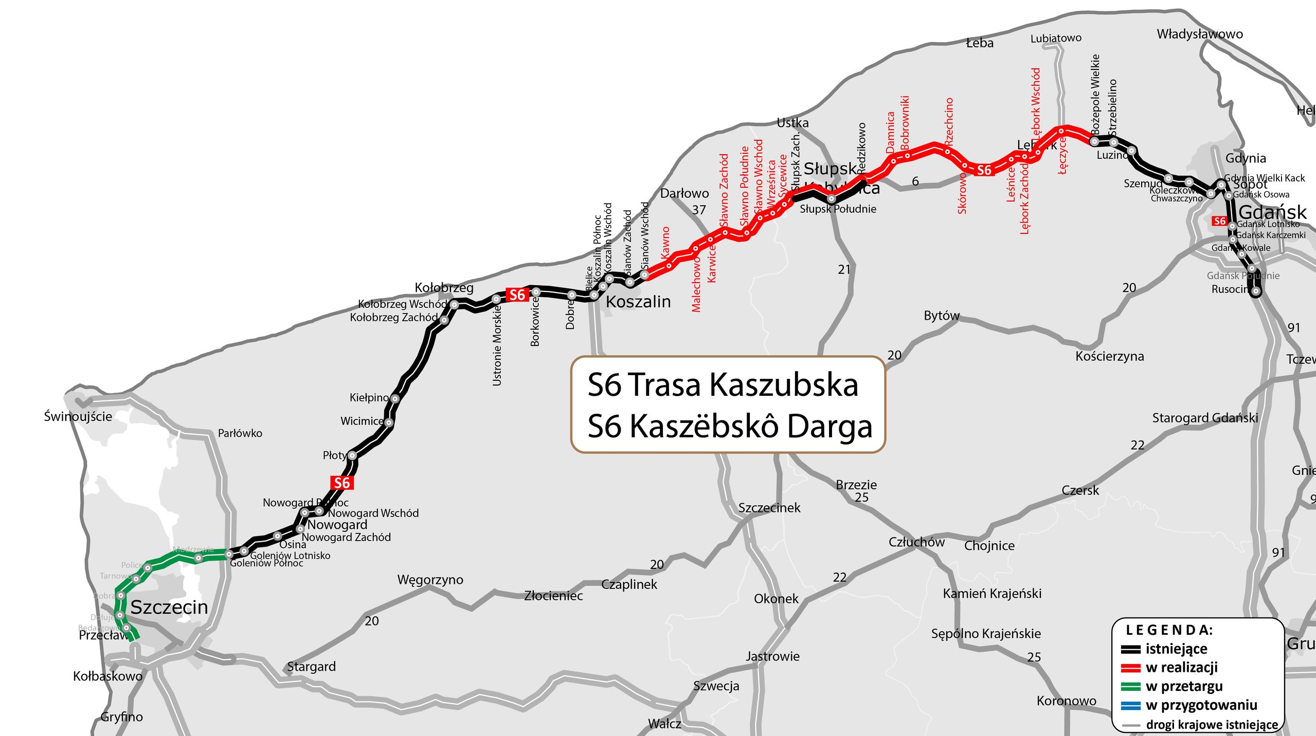 Mapa realizacji trasy S6