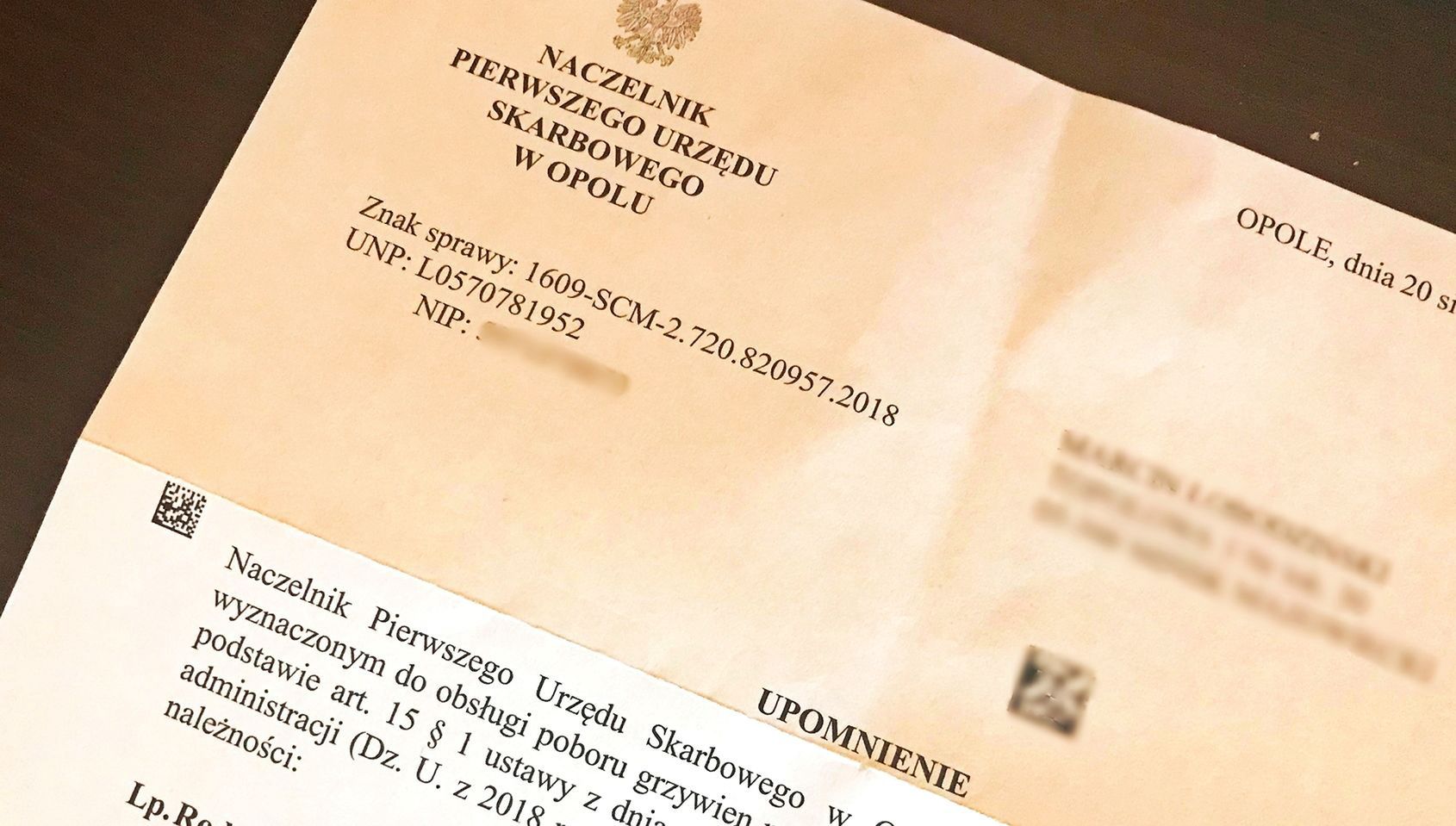 List z urzędu skarbowego w Opolu to nie oszustwo. Masz tydzień na zapłatę