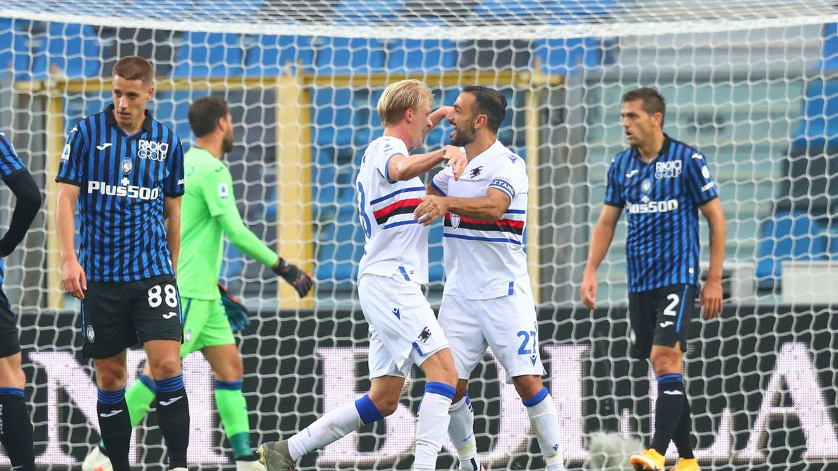 Morten Thorsby i Fabio Quagliarella cieszą się z gola