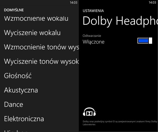 Lumia 920 - ustawienia korektora i Dolby