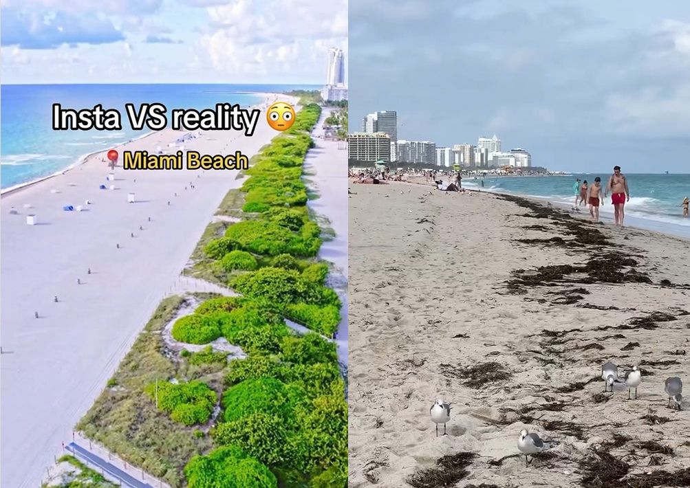 The beach in Miami from a bird's eye view and from a closer perspective