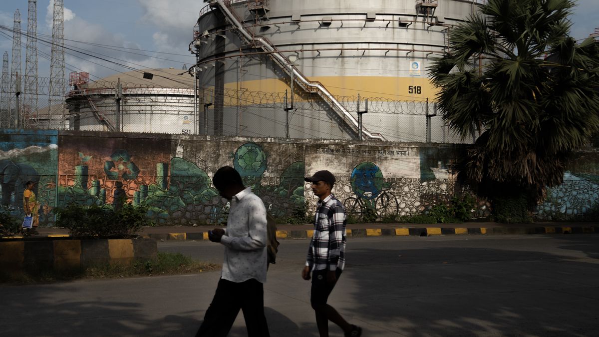 Storage tanks at a Bharat Petroleum Corp. oil refinery in Mumbai, India, on Monday, Aug. 11, 2025. India's state-owned oil refiners are pulling back from purchases of Russian crude for now, according to people with direct knowledge of the companies' procurement plans, as Washington ratchets up the pressure on New Delhi over the flows with a wave of harsh tariffs. Photographer: Abeer Khan/Bloomberg via Getty Images