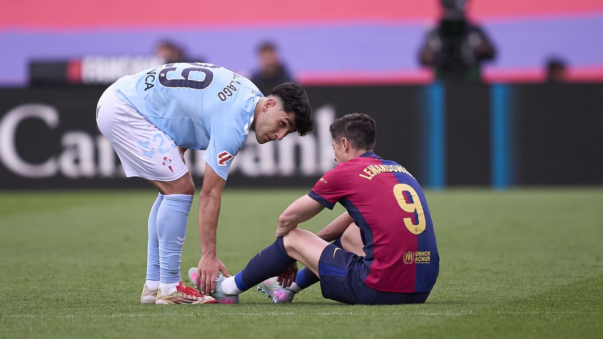 Getty Images / Alex Caparros / Robert Lewandowski doznał urazu w meczu z Celtą Vigo