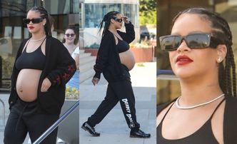 Wyluzowana Rihanna pręży okazały ciążowy brzuch w kusym topie, kompletując wyprawkę dla malucha (ZDJĘCIA)