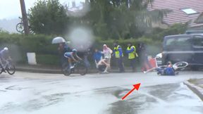 Wpadł w poślizg na mokrej nawierzchni! Bolesne obrazki na Tour de France