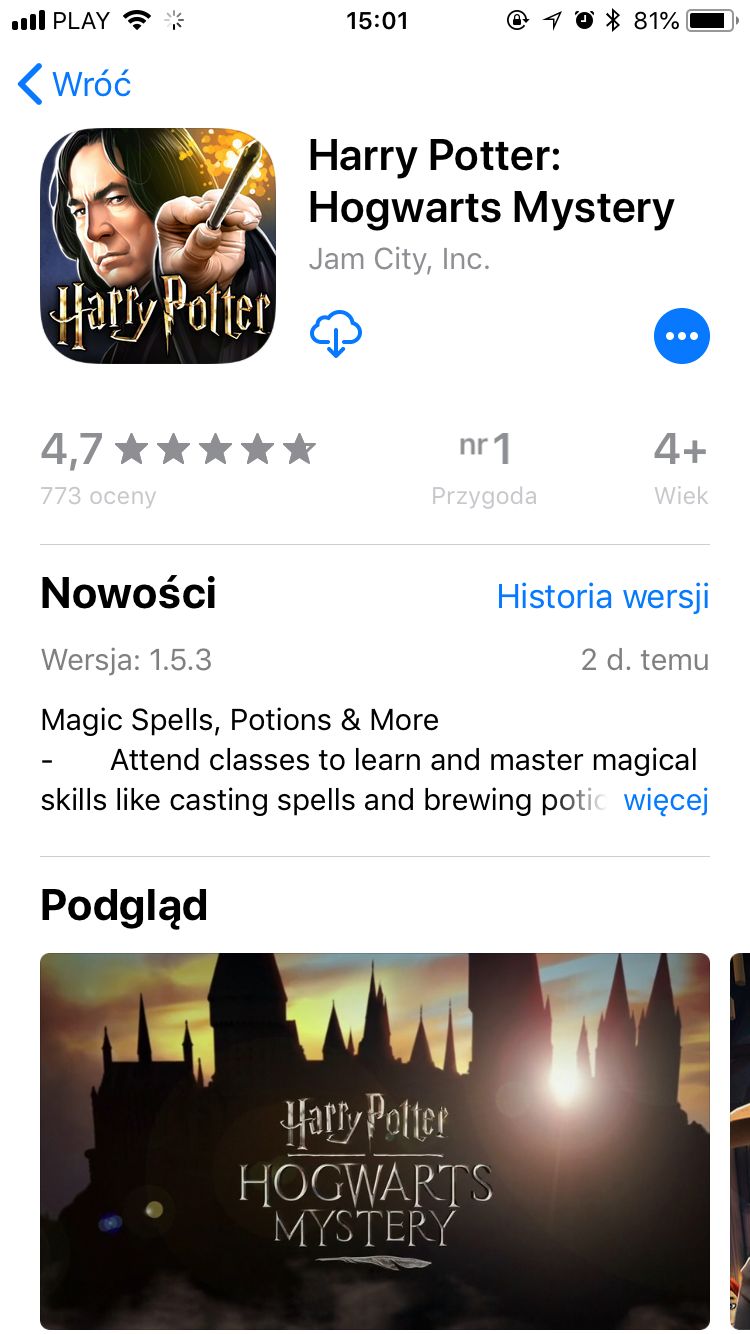 Harry Potter: Hogwarts Mystery ze świetnymi wynikami w App Store.