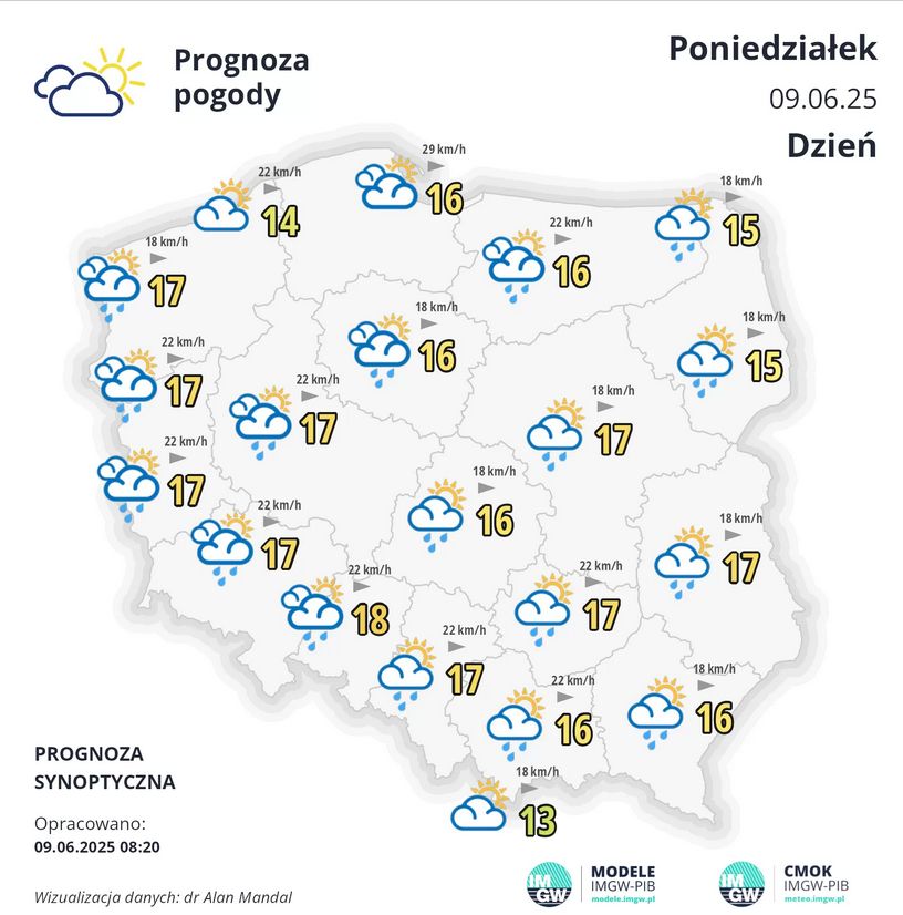 Prognoza IMGW na poniedziałek