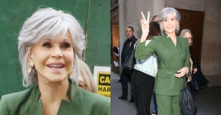 85-letnia Jane Fonda zachwyca w ciemnozielony komplecie (ZDJĘCIA)