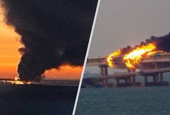 Most Krymski zniszczony. Słup ognia i kłęby dymu