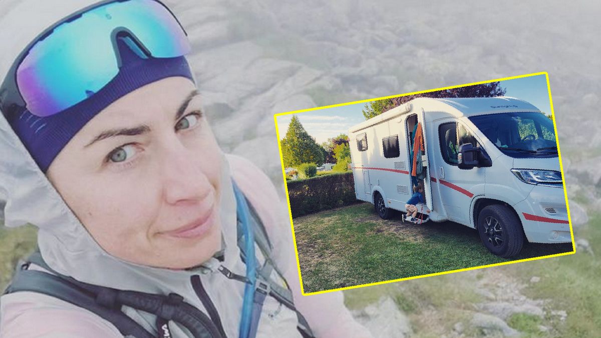 Instagram / Justyna Kowalczyk-Tekieli / Na zdjęciu: Justyna Kowalczyk-Tekieli, w prostokącie: kamper, którym podróżowała