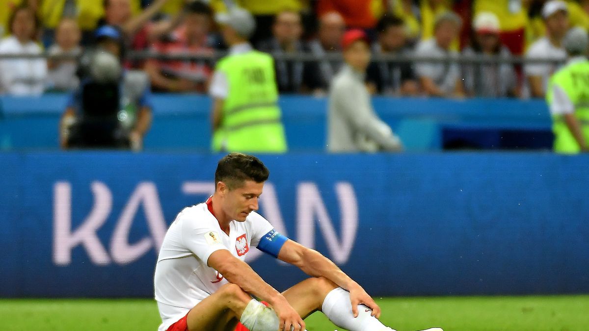 Robert Lewandowski podczas meczu mistrzostw świata z Kolumbią.