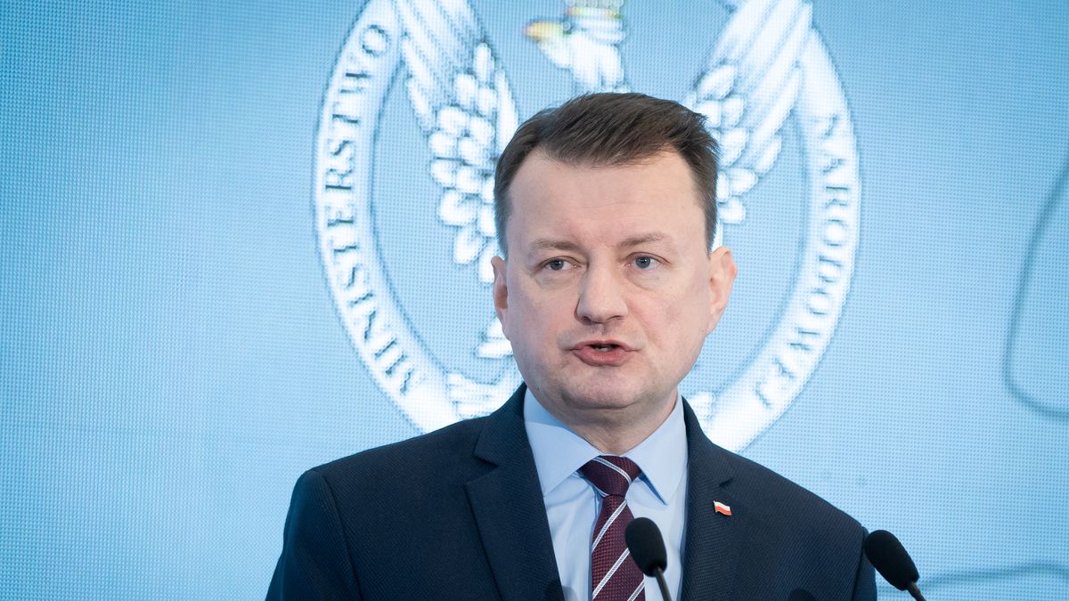 Polish National Defence Minister Mariusz Blaszczak during the conference "Homeland Defence Act - New Power of the Polish Army" at War Studies Academy in Warsaw, Poland on March 28, 2022 (Photo by Mateusz Wlodarczyk/NurPhoto via Getty Images)