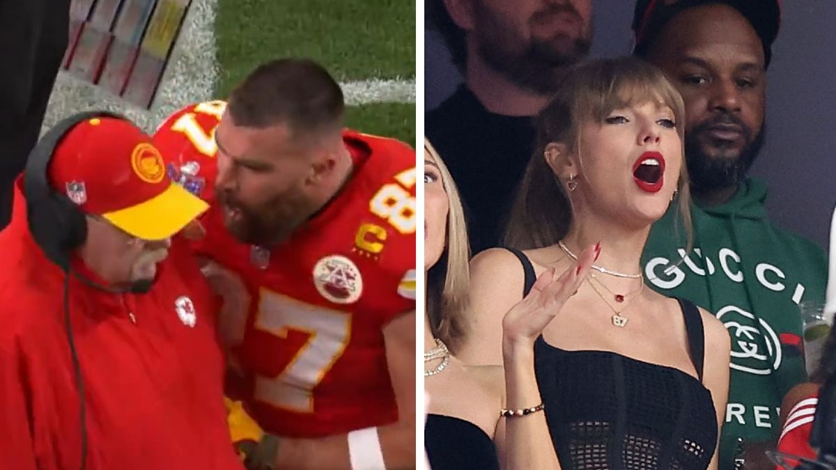 Na zdjęciu: Travis Kelce, Andy Reid i Taylor Swift