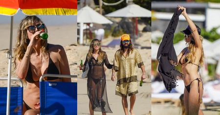 50-letnia Heidi Klum smaży wyćwiczone ciało na plaży, sącząc piwko i dokazując z 16 lat młodszym mężem (ZDJĘCIA)