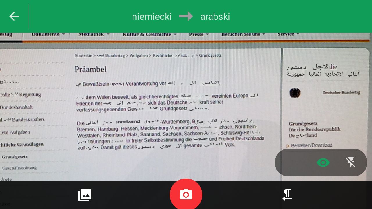 Grundgesetz für die Bundesrepublik Deutschland: konstytucja Niemiec dynamicznie tłumaczona na arabski