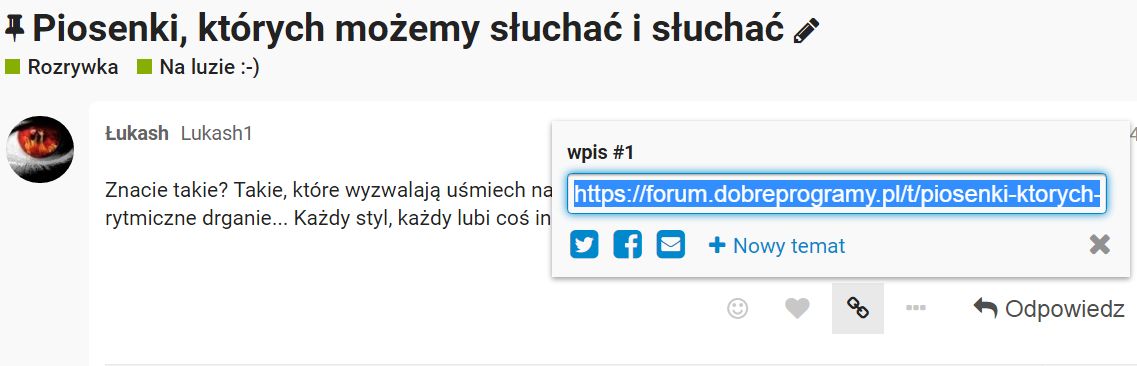 Wiadomość z linkiem do strony forum najłatwiej przesłać za pomocą przycisku udostępniania treści