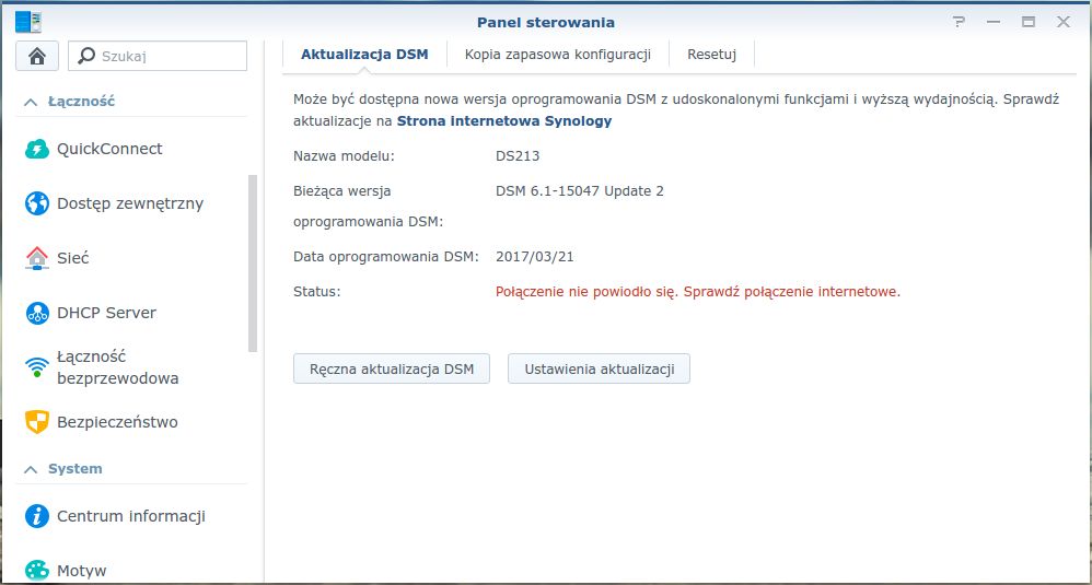 Serwery aktualizacji Synology najwyraźniej przeciążone: nie sposób sprawdzić dostępność łatki