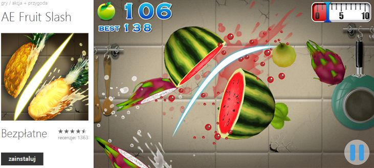 Fruit Ninja - "mały" przekręt w sklepie Windows Phone - AE Fruit Slash - rewelacyjny, darmowy zamiennik Fruit Ninja