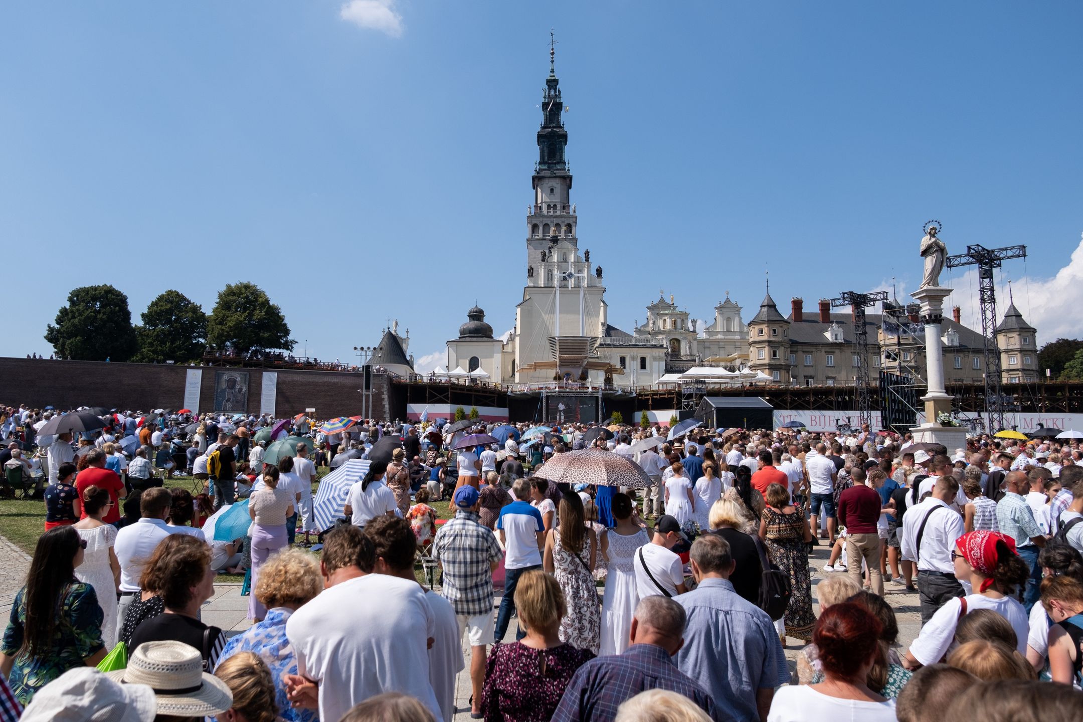 CZESTOCHOWA, POLAND - 2021/08/15: Hundreds of pilgrims are seen in front of Jasna Gora monastery.
Every year in summer, thousands of pilgrims come to Jasna Gora Monastery in Czestochowa to pray before the image of Black Madonna, the Mother of God. Jasna Gora is the biggest sanctuary in Poland for all Catholics. (Photo by Wojciech Grabowski/SOPA Images/LightRocket via Getty Images)