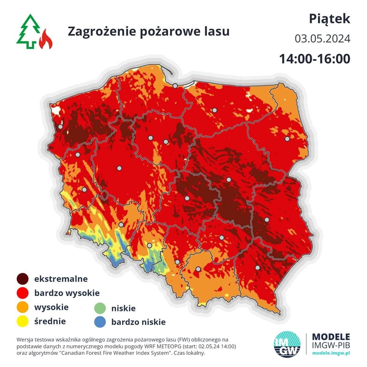 Zagrożenie pożarowe lasu w piątek, 3 maja 2024