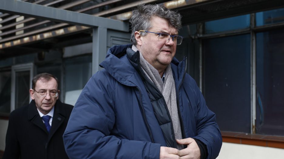 Mariusz Kamiński i Maciej Wąsik przy siedzibie PiS na ul. Nowogrodzkiej w Warszawie