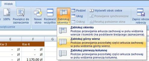 Excel 2007 - zamrażamy kolumny i rzędy