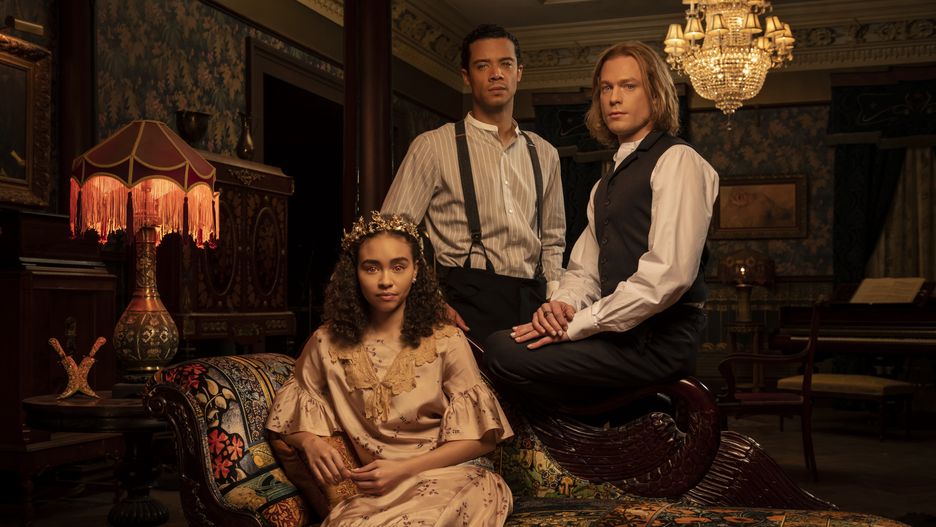 Bailey Bass as Claudia , Jacob Anderson as Louis De Point Du Lac and Sam Reid as Lestat De Lioncourt - Interview with the Vampire _ Season 1, Gallery - Photo Credit: AMC
AMC