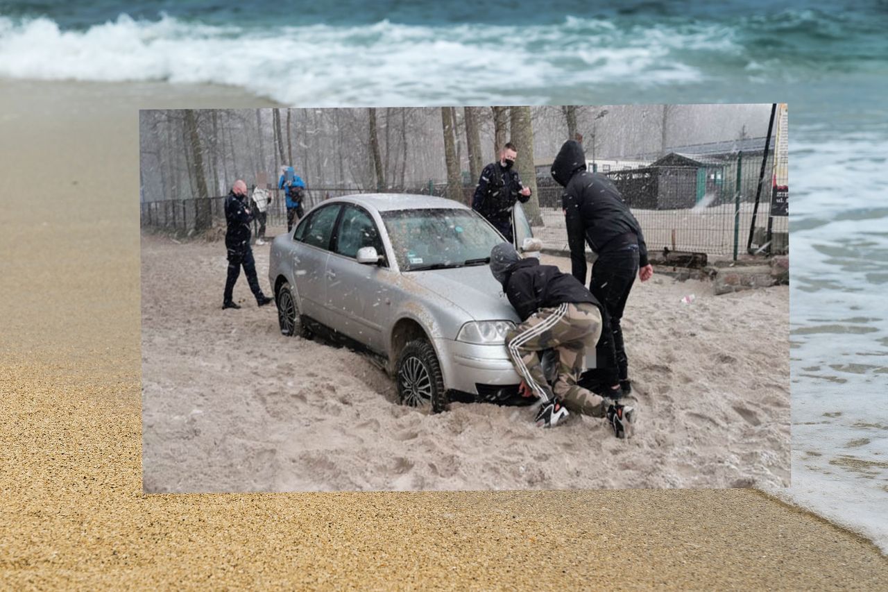 Kołobrzeg. Zakopał się autem na plaży, teraz ma kłopoty