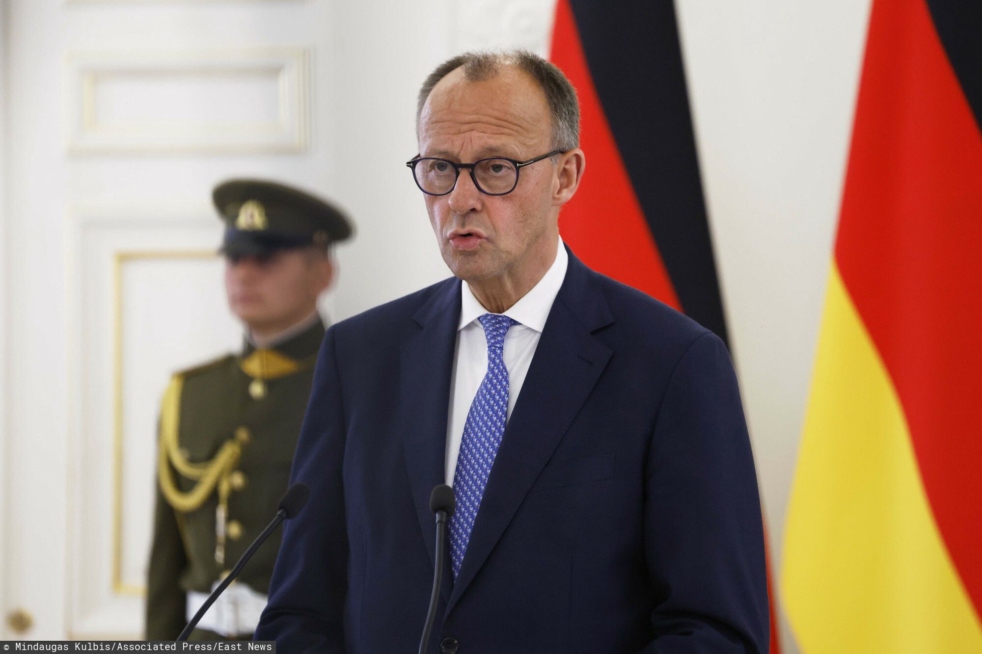 Temporary
German Chancellor Friedrich Merz talks to the media after a meeting with Lithuania's President Gitanas Nauseda at the Presidential palace in Vilnius, Lithuania, Thursday, May 22, 2025. (AP Photo/Mindaugas Kulbis)
Mindaugas Kulbis