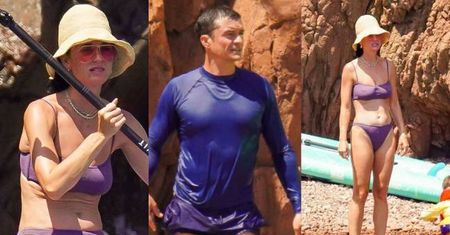 Naburmuszeni Katy Perry i Orlando Bloom "epatują" wyćwiczonymi sylwetkami na francuskiej plaży (ZDJĘCIA)