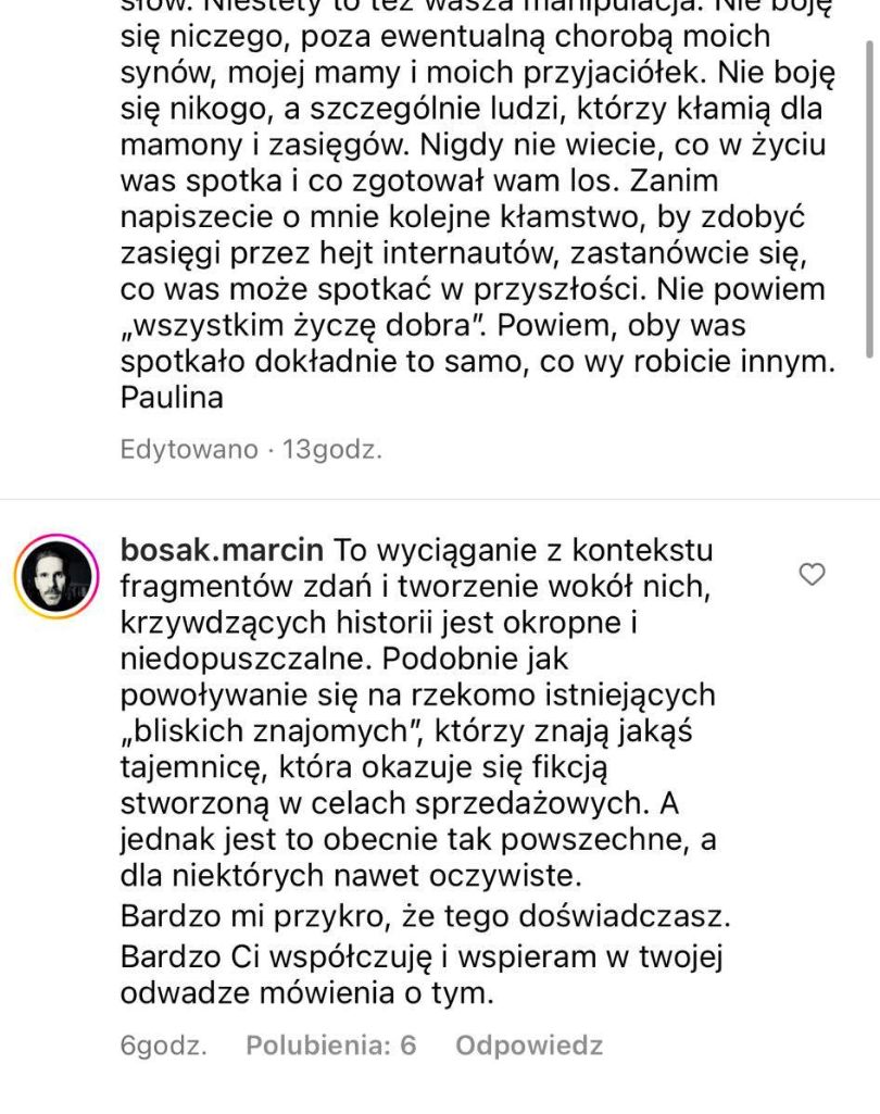 Marcin Bosak BRONI Pauliny Smaszcz. Publicznie okazał jej współczucie