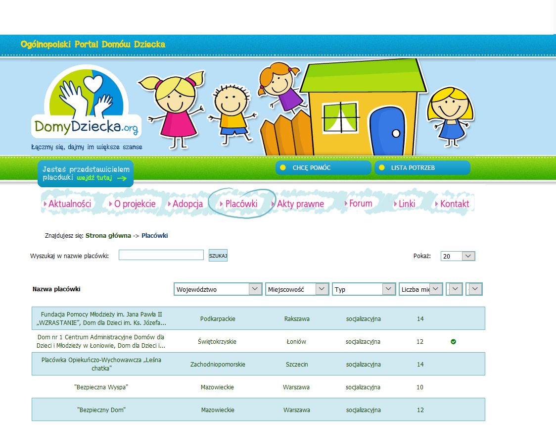 Na stronie można znaleźć potrzebujące ośrodki