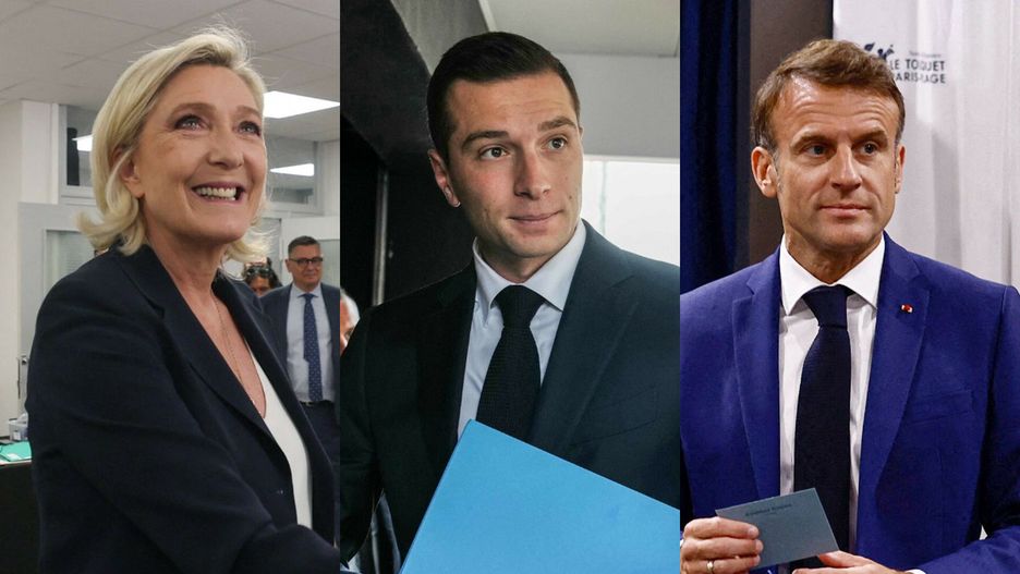 Liderzy Zjednoczenia Narodowego Marine Le Pen i Jordan Bardella