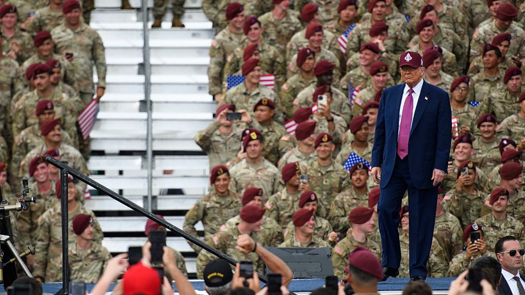 President Trump Visits Fort Bragg To Honor U.S. Forces
FORT BRAGG, NORTH CAROLINA - JUNE 10: U.S. President Donald Trump arrives on stage during a celebration open to the public in honor of the 250th anniversary of the U.S. Army on June 10, 2025 in Fort Bragg, North Carolina. U.S. President Donald Trump traveled to Fort Bragg Army base to observe a military demonstration and give remarks in honor of the anniversary. (Photo by Melissa Sue Gerrits/Getty Images)
Melissa Sue Gerrits