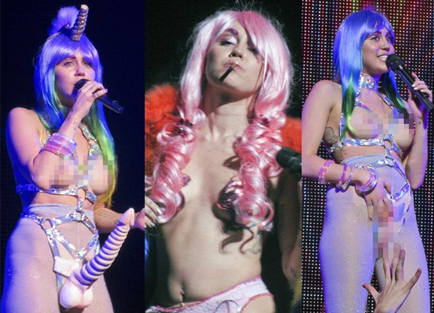 Miley Cyrus na scenie... ze SZTUCZNĄ WAGINĄ i gumowym penisem! (ZDJĘCIA)