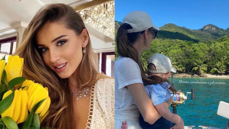 Patrycja Tuchlińska, partnerka Józefa Wojciechowskiego, pozuje z synem do zdjęcia