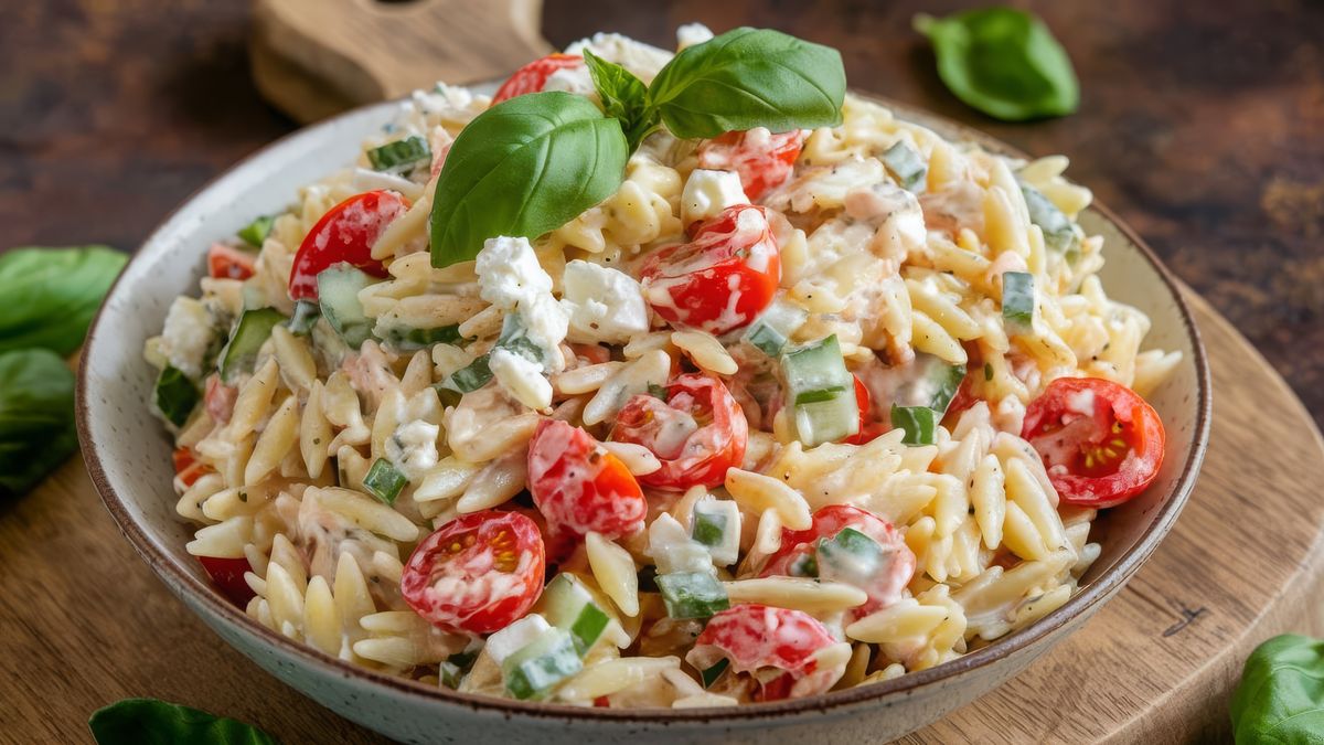 Sałatka z makaronem ryżowym orzo