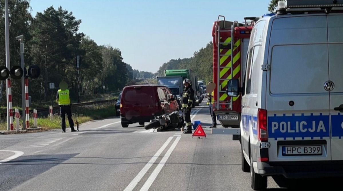 Łysomice: Wypadek na DK91. Zderzyły się samochód i motocykl