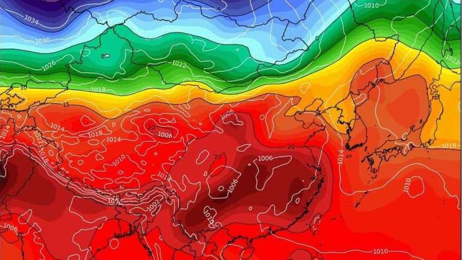 Prognozowana temperatura powietrza napływającego nad południowo wschodnią Azję, w tym Chiny na wysokości 1,5 km, 2 października.