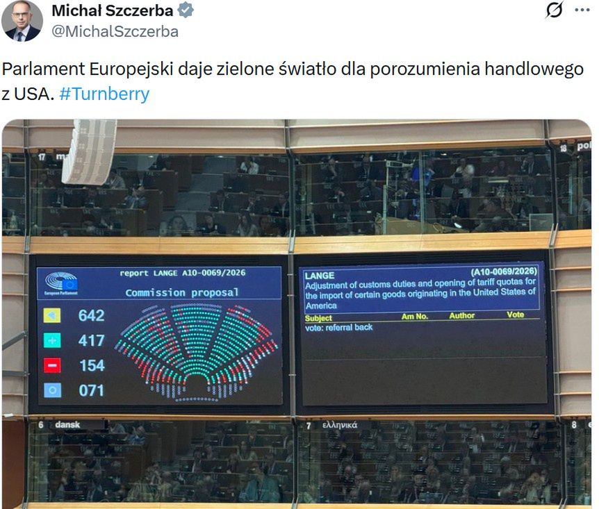 Europarlament przyjął umowę handlową z USA