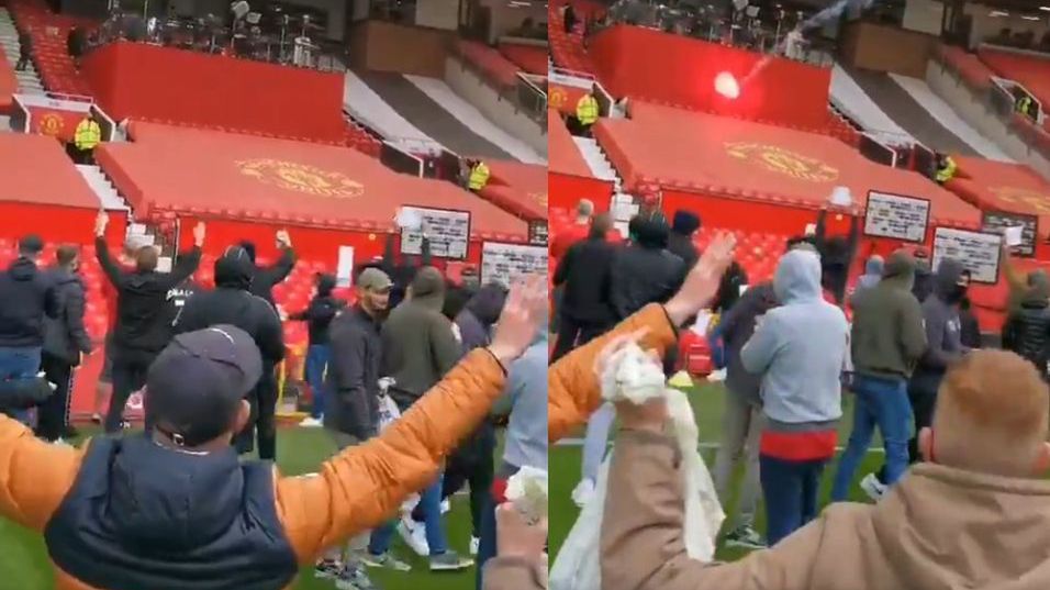 Zdjęcie okładkowe artykułu: Twitter / @TheFergusonWay / Na zdjęciu: kibice Manchesteru United wystrzelili racę w kierunku dziennikarzy